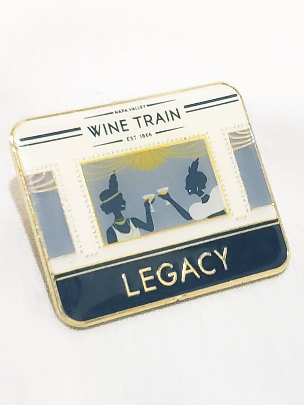 Napa Valley Wine Train Legacy Lapel Pin Locomotive 1" Blue White Gold tone